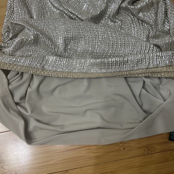 Lauren Ralph Lauren Metallic Silver Faux Wrap Sheath Dress Ruched Bodycon Sz 10 - Picture 8 of 8